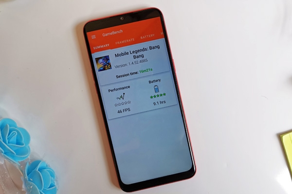 Average frame rate of Mobile Legends on the Realme C3.