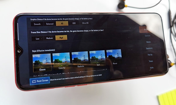 Graphics settings of PUBG Mobile on the Realme C3.