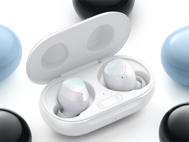 The Samsung Galaxy Buds+ in white.
