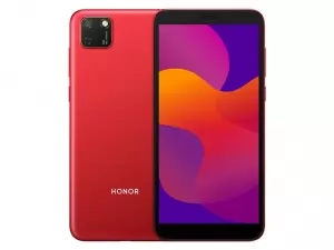 The Honor 9S smartphone in red.