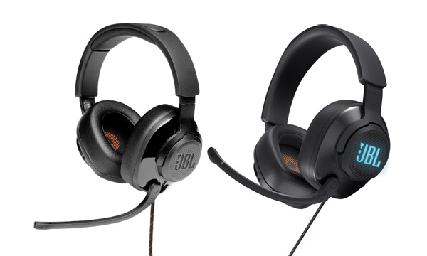 The JBL Quantum 300 (left) and JBL Quantum 400 (right) headphones.