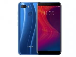 The Lenovo K5 Play smartphone in blue.