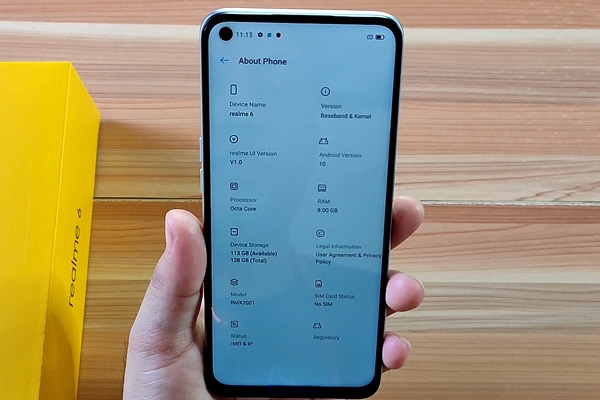 The About Phone page of the Realme 6.