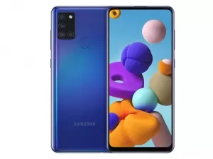 The Samsung Galaxy A21s smartphone in blue.