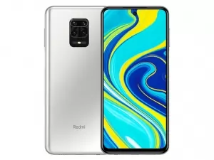 The Xiaomi Redmi Note 9S smartphone in Glacier White color.