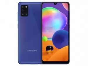 The Samsung Galaxy A31 smartphone in Prism Crush Blue color.