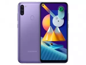 The Samsung Galaxy M11 smartphone in violet.