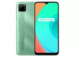 The realme C11 smartphone in Mint Green color.