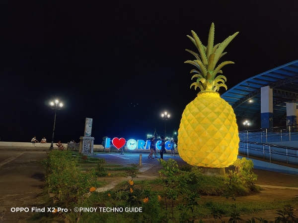 OPPO Find X2 Pro sample picture (pineapple statue, Night Mode).