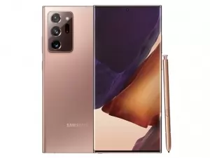 The Samsung Galaxy Note20 Ultra smartphone in Mystic Bronze.