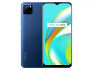 The realme C12 smartphone in Marine Blue.