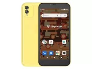 The MyPhone myA1 Plus smartphone in yellow.