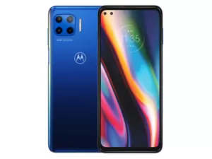 The Motorola Moto G 5G Plus smartphone in Surfing Blue color.