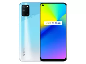 The realme 7i smartphone in Polar Blue color.