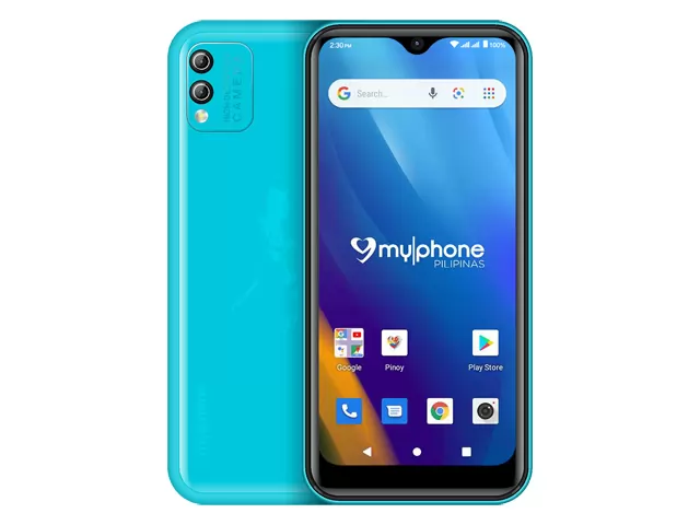 The MyPhone myWX1 Lite smartphone in blue.