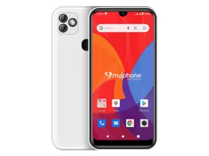 The MyPhone myWX1 Plus smartphone in white.