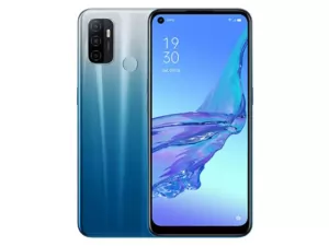 The OPPO A53 smartphone in Fancy Blue color.