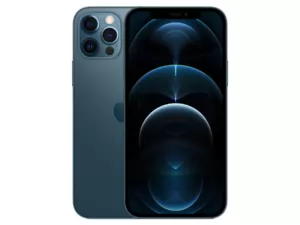 The iPhone 12 Pro smartphone in Pacific Blue color.