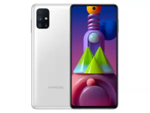The Samsung Galaxy M51 smartphone in white.