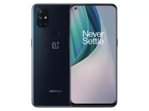 The OnePlus Nord N10 5G smartphone in Midnight Ice color.