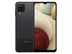 The SAMSUNG Galaxy A12 smartphone in black.