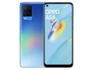 The OPPO A54 smartphone in Starry Blue color.