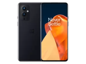 The OnePlus 9 smartphone in Astral Black.