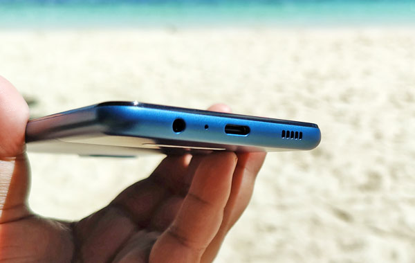 The USB Type-C port and audio jack of the Samsung Galaxy A12.