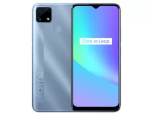 The realme C25 smartphone in blue.