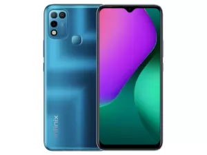 The Infinix Hot 10 Play smartphone in Aegean Blue color.
