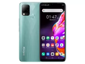 The Infinix Hot 10S smartphone in Morandi Green color.