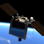 A 3D render of the MULA satellite in orbit.