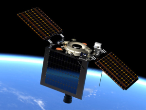 A 3D render of the MULA satellite in orbit.
