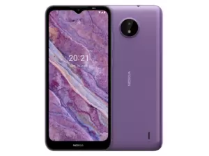 The Nokia C10 smartphone in Light Purple color.