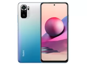 The Xiaomi Redmi Note 10S smartphone in Ocean Blue color.