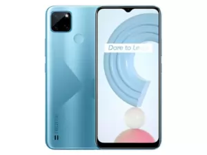 The realme C21Y smartphone in blue.
