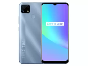 The realme C25s smartphone in Water Blue color.