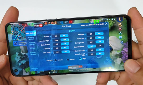 Graphics settings of Mobile Legends on the realme GT Master Edition.