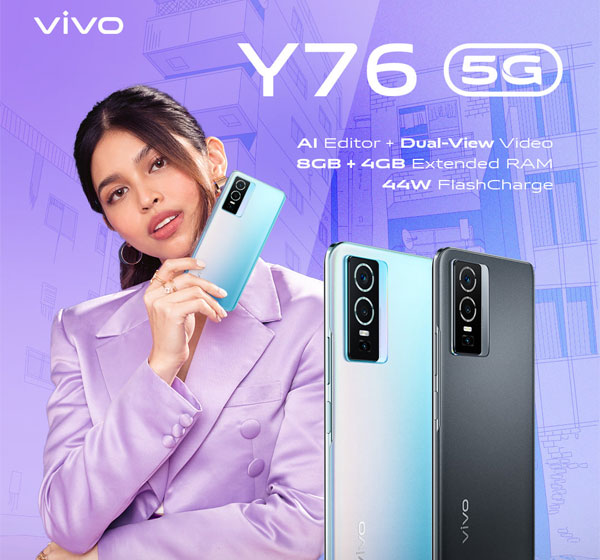 Actress Maine Mendoza with the two color options for the vivo Y76 5G.