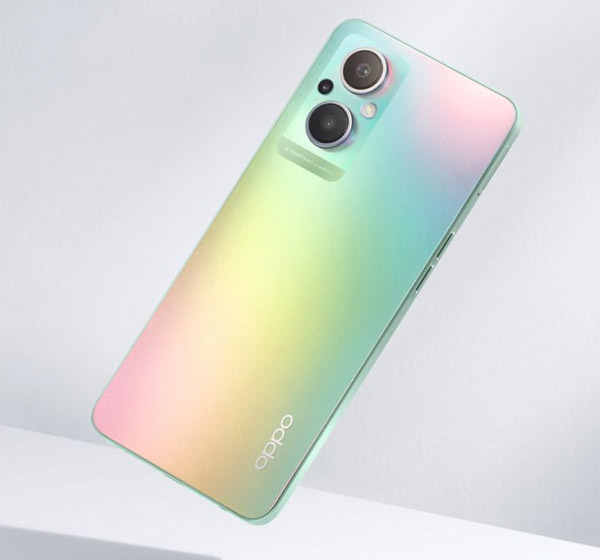 The OPPO Reno7 Z 5G smartphone in Rainbow Spectrum color.