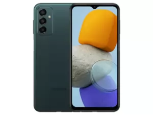 The Samsung Galaxy M23 5G smartphone in Deep Green color.