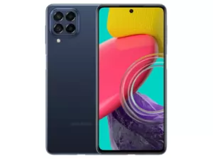 The Samsung Galaxy M53 5G smartphone in blue.