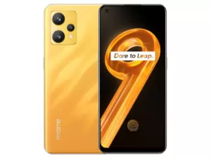 The realme 9 smartphone in Sunburst Gold color.