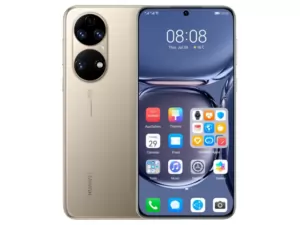 The Huawei P50 smartphone in Cocoa Gold color.