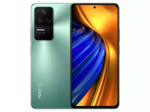 The POCO F4 smartphone in Nebula Green color.
