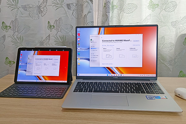 Huawei MateBook D16 connected with a Huawei tablet.