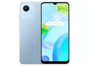 The realme C30 smartphone in Lake Blue color.