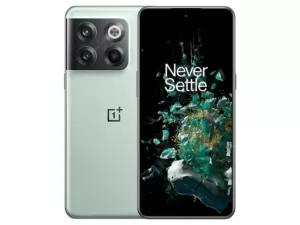 The OnePlus 10T smartphone in Jade Green color.