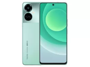 The TECNO Camon 19 Pro 5G smartphone in Cedar Green color.