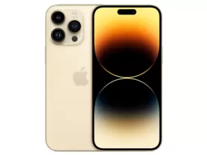 The iPhone 14 Pro Max smartphone in gold color.